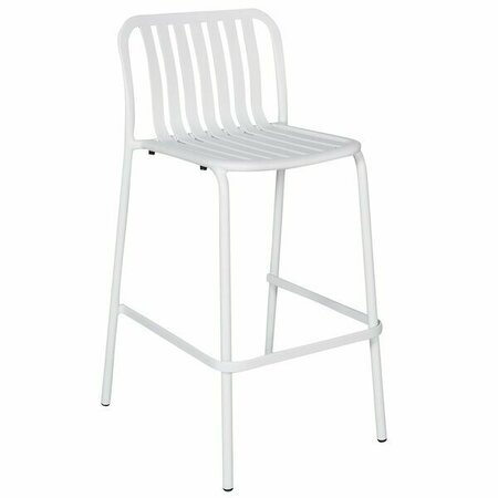 BFM SEATING BFM Key West White Vertical Slat Powder Coated Aluminum Stackable Outdoor / Indoor Bar Height Chair 163PHKWBSWH